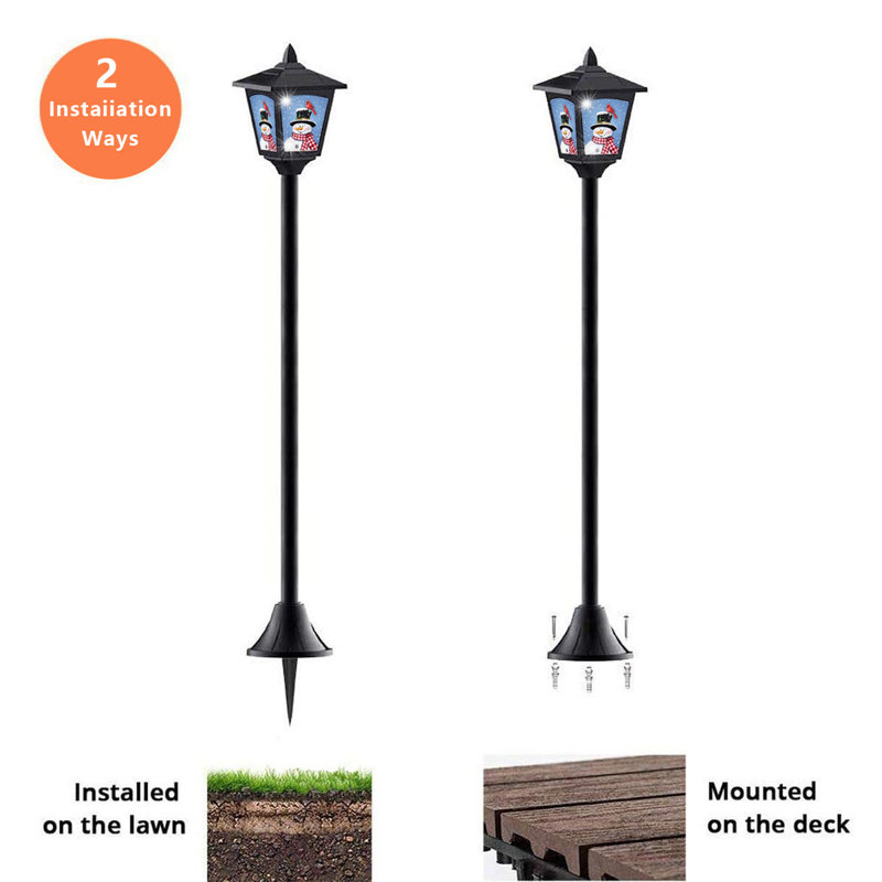 2 Pack Christmas Mini Solar Lamp Post Lights Outdoor Christmas Solar Powered Vintage Street Lights For Lawn Pathway Driveway Front back Door